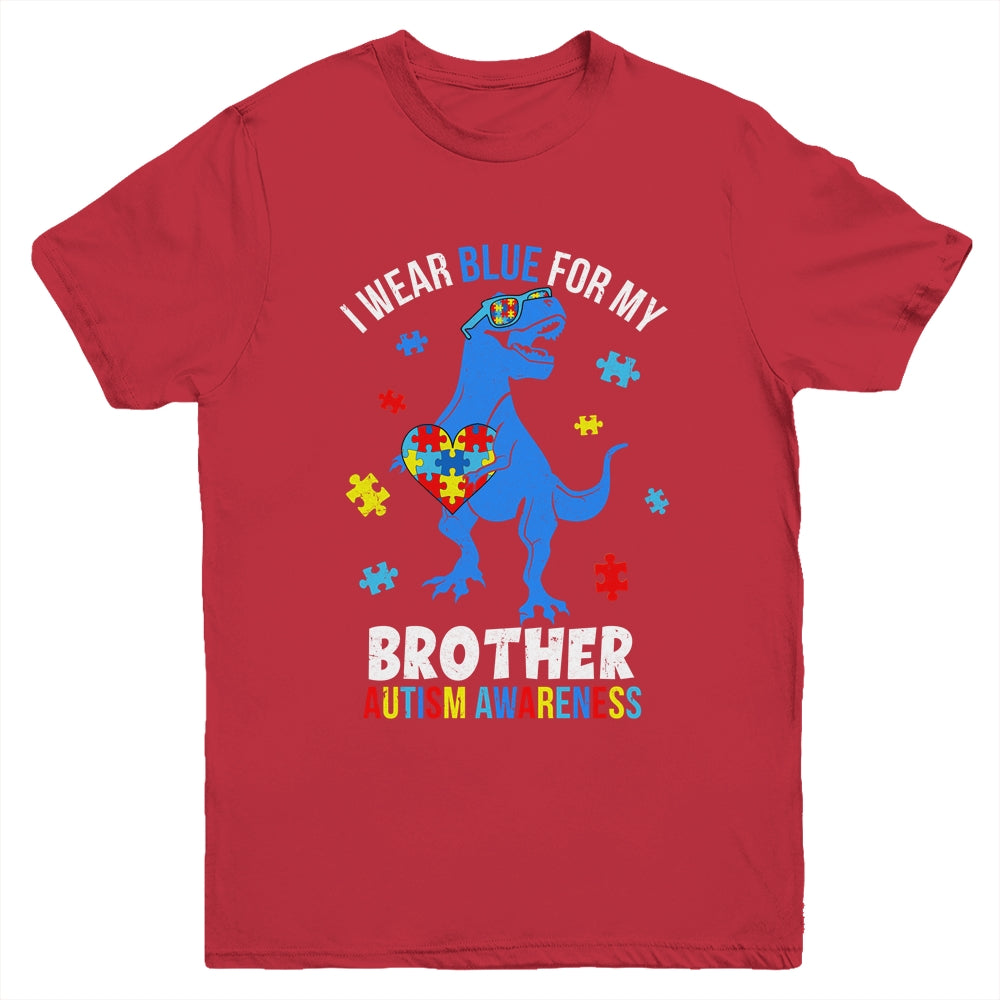 April I Wear Blue For Brother Dinosaur Autism Awareness Youth Shirt | teecentury
