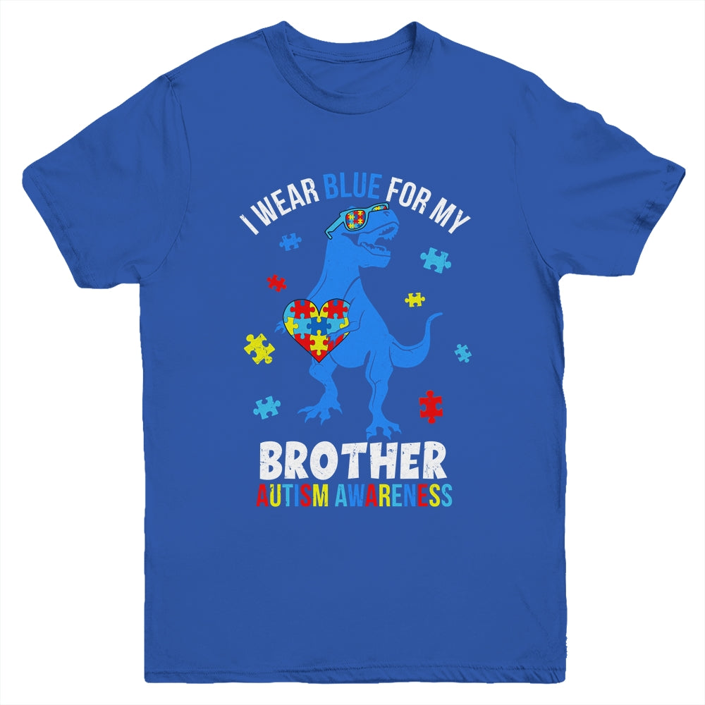 April I Wear Blue For Brother Dinosaur Autism Awareness Youth Shirt | teecentury