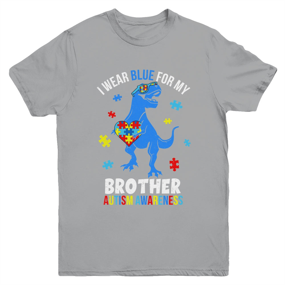 April I Wear Blue For Brother Dinosaur Autism Awareness Youth Shirt | teecentury