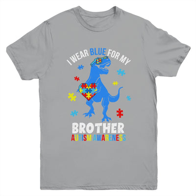 April I Wear Blue For Brother Dinosaur Autism Awareness Youth Shirt | teecentury