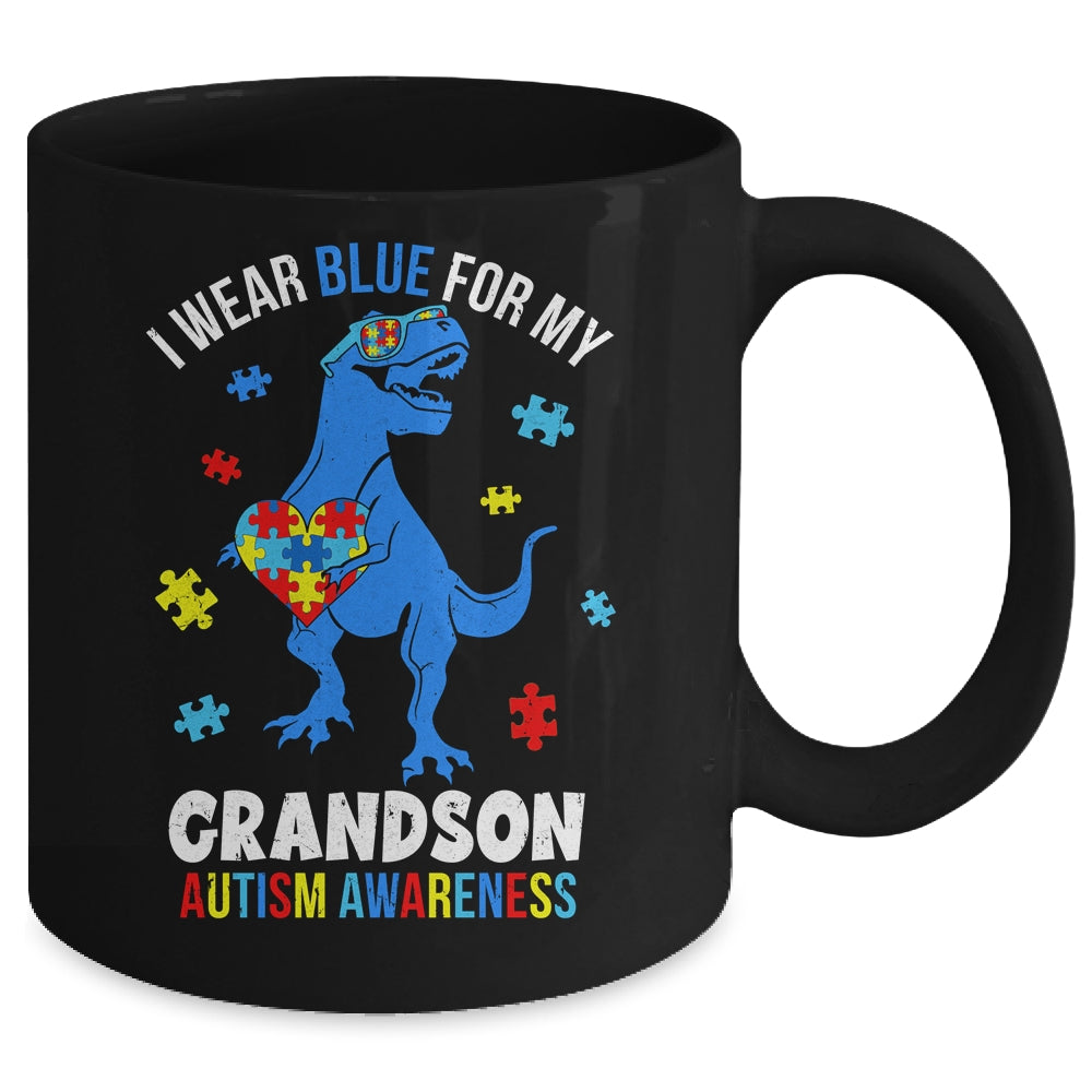 April I Wear Blue For Grandson Dinosaur Autism Awareness Mug | teecentury