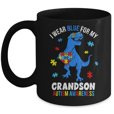 April I Wear Blue For Grandson Dinosaur Autism Awareness Mug | teecentury