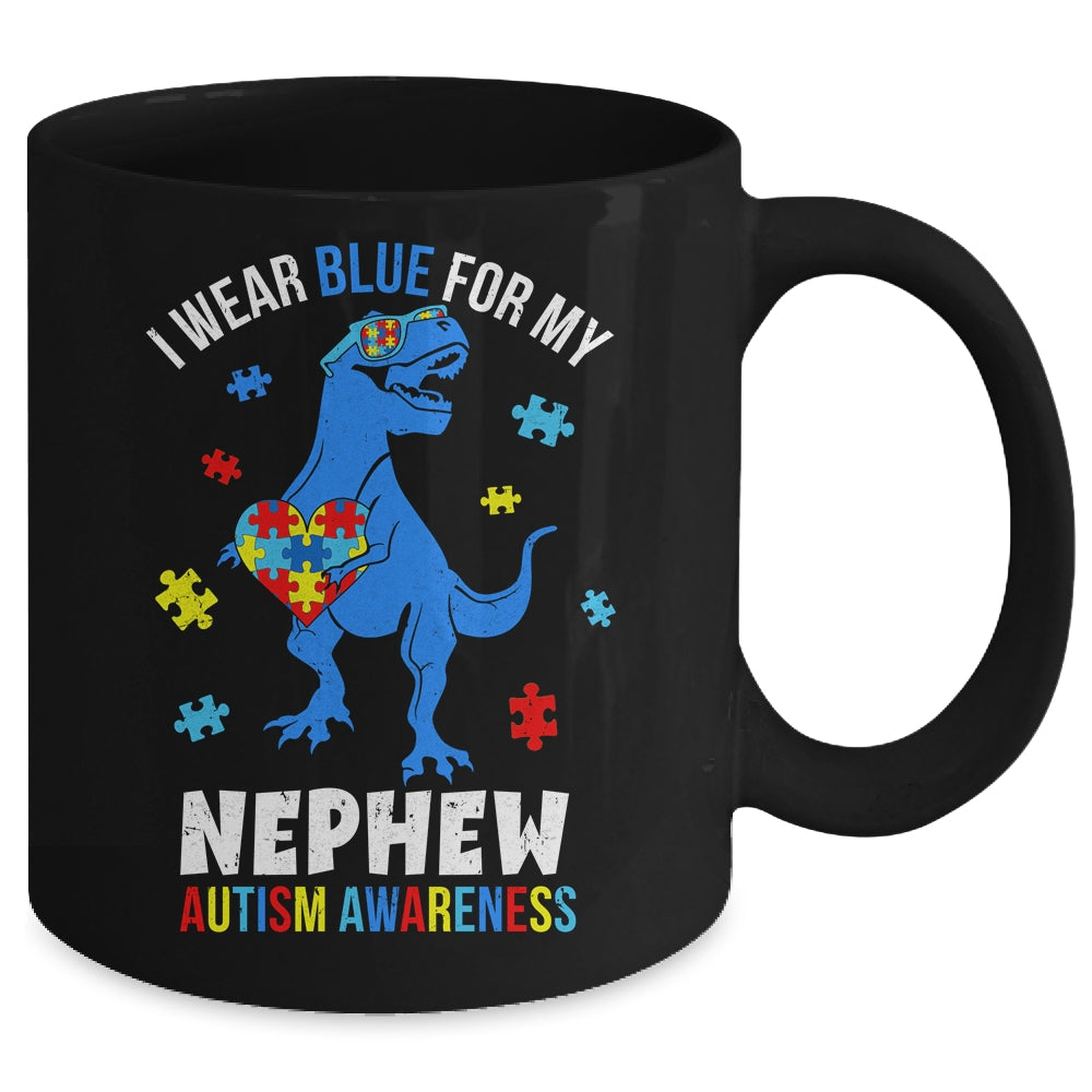 April I Wear Blue For Nephew Dinosaur Autism Awareness Mug | teecentury