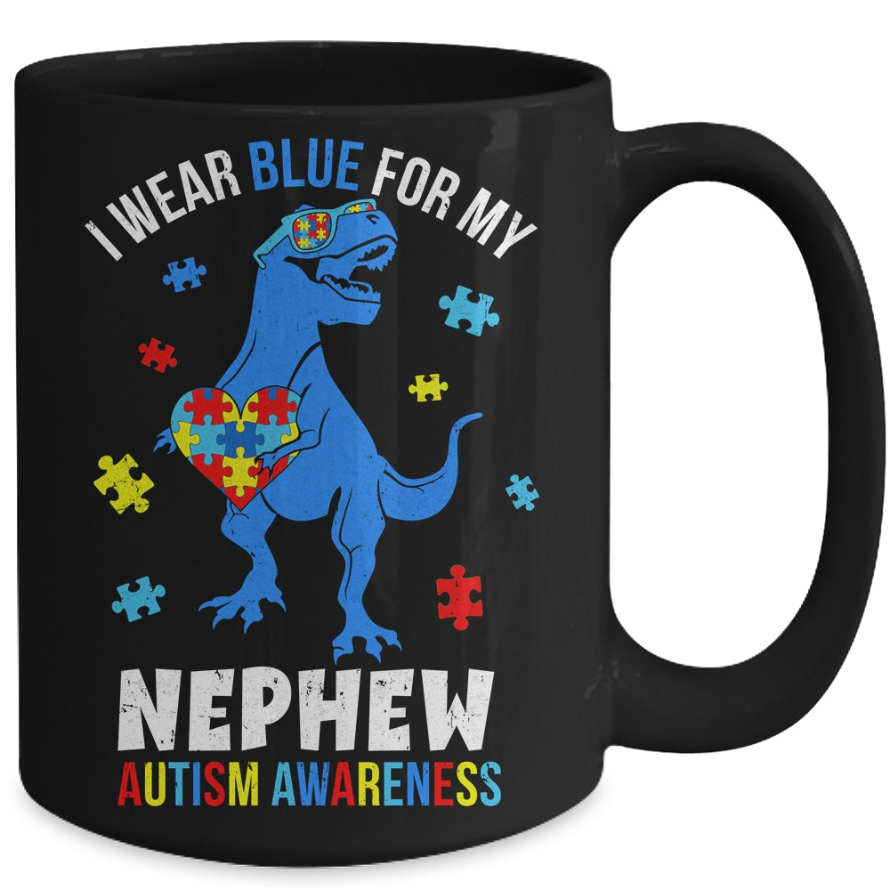 April I Wear Blue For Nephew Dinosaur Autism Awareness Mug | teecentury