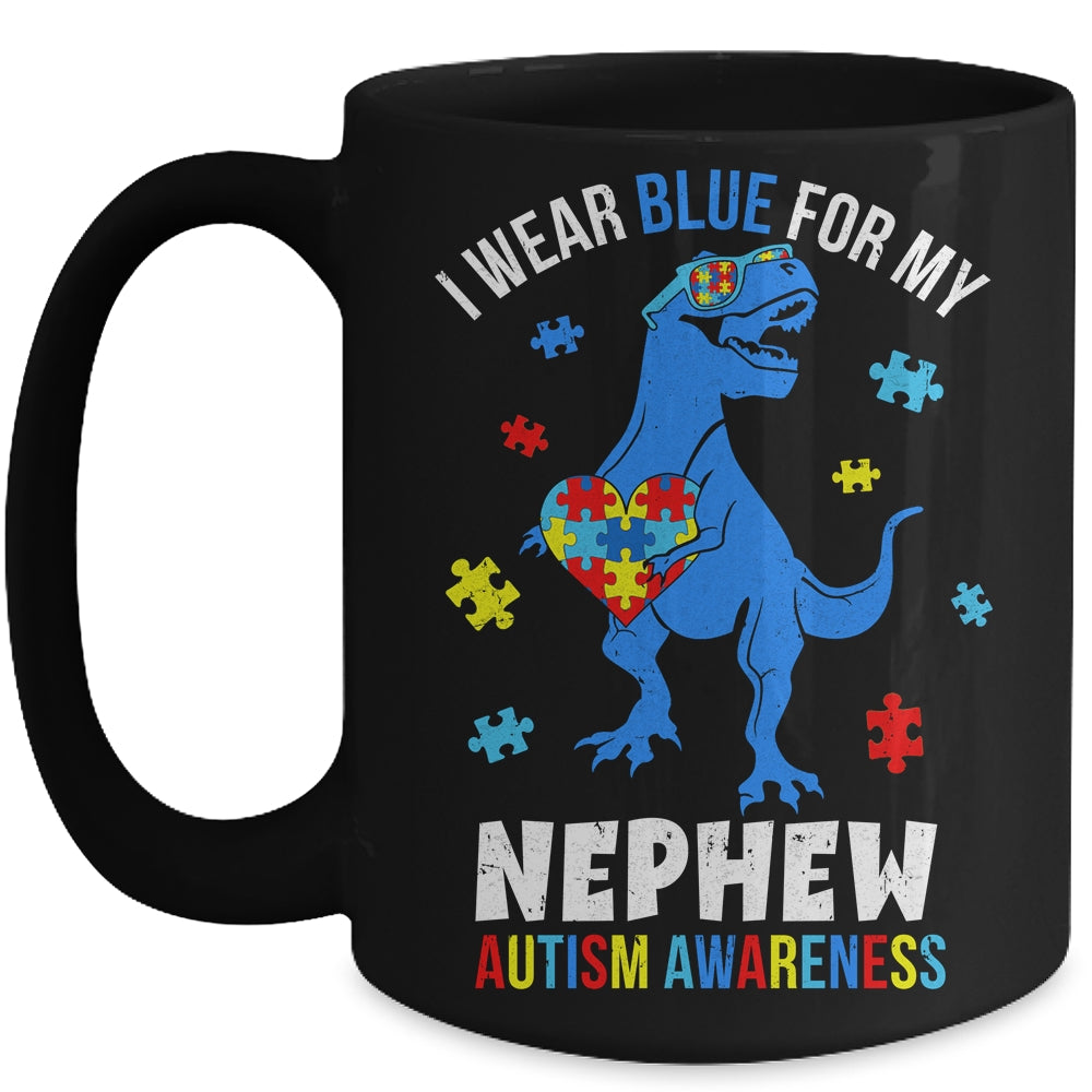 April I Wear Blue For Nephew Dinosaur Autism Awareness Mug | teecentury