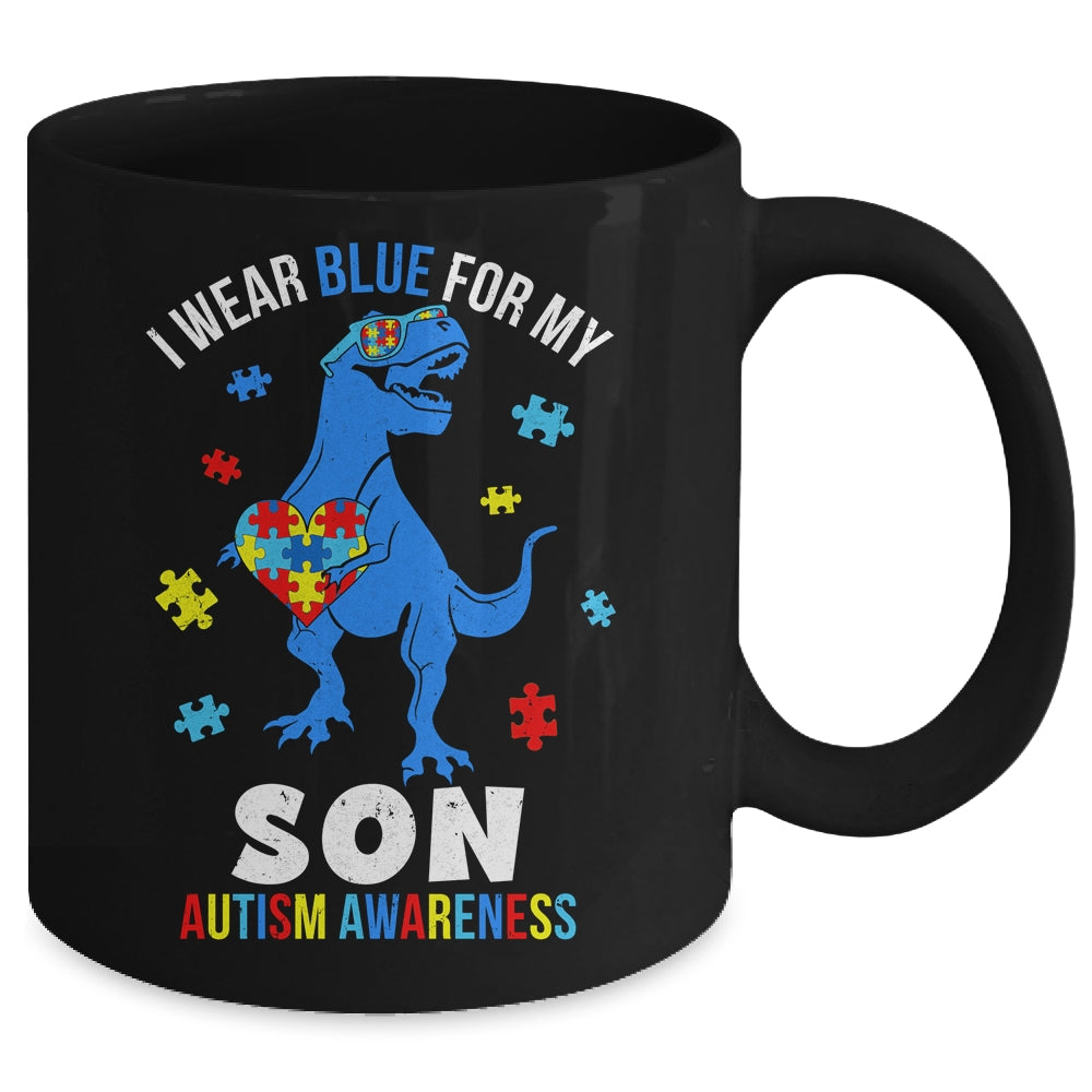 April I Wear Blue For Son Dinosaur Autism Awareness Mug | teecentury