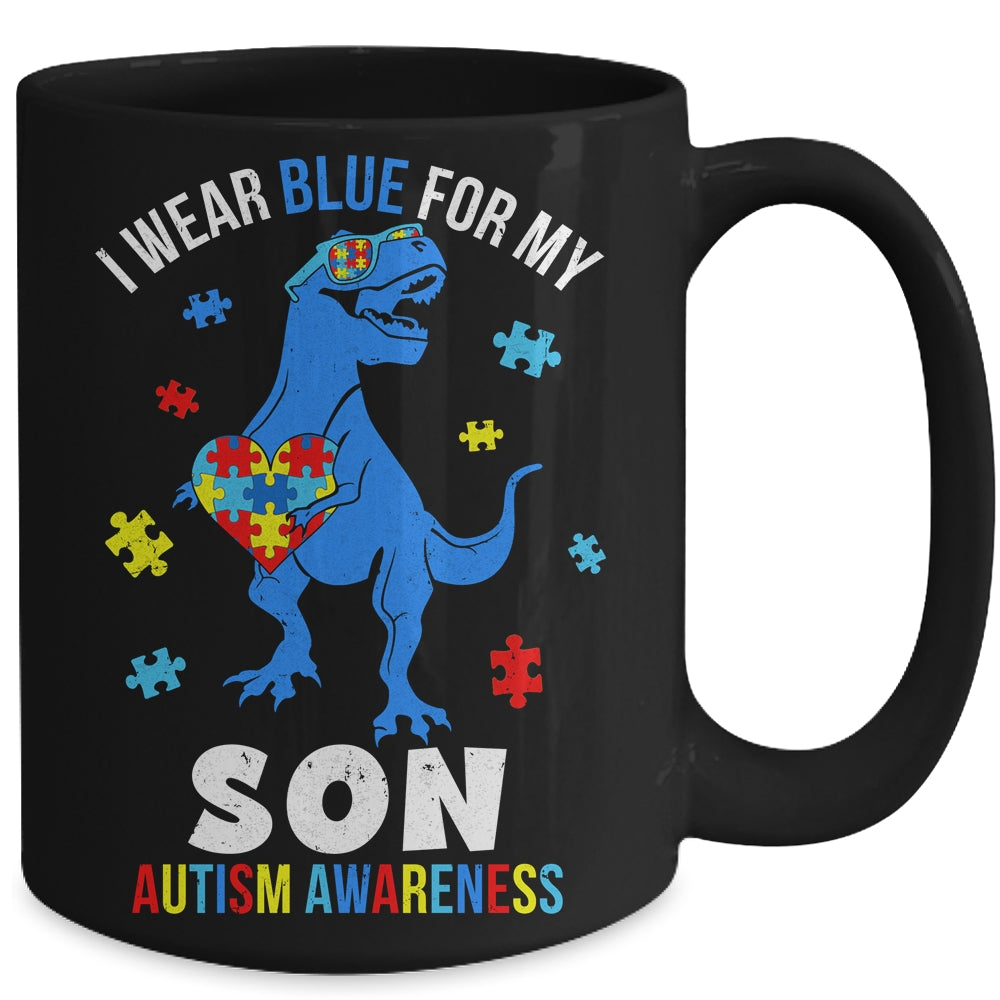 April I Wear Blue For Son Dinosaur Autism Awareness Mug | teecentury