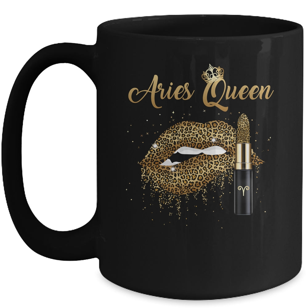 Aries Queen Girl Leopard Birthday Lips Lipstick Women Mug Coffee Mug | Teecentury.com