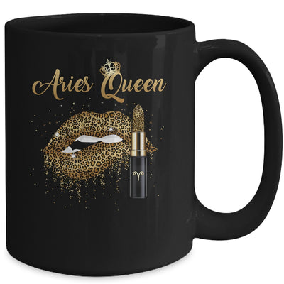 Aries Queen Girl Leopard Birthday Lips Lipstick Women Mug Coffee Mug | Teecentury.com