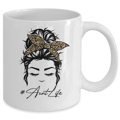 Aunt Life Messy Bun Hair Bandana Leopard Print Mug Coffee Mug | Teecentury.com