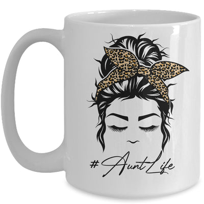 Aunt Life Messy Bun Hair Bandana Leopard Print Mug Coffee Mug | Teecentury.com