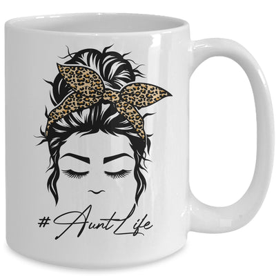 Aunt Life Messy Bun Hair Bandana Leopard Print Mug Coffee Mug | Teecentury.com