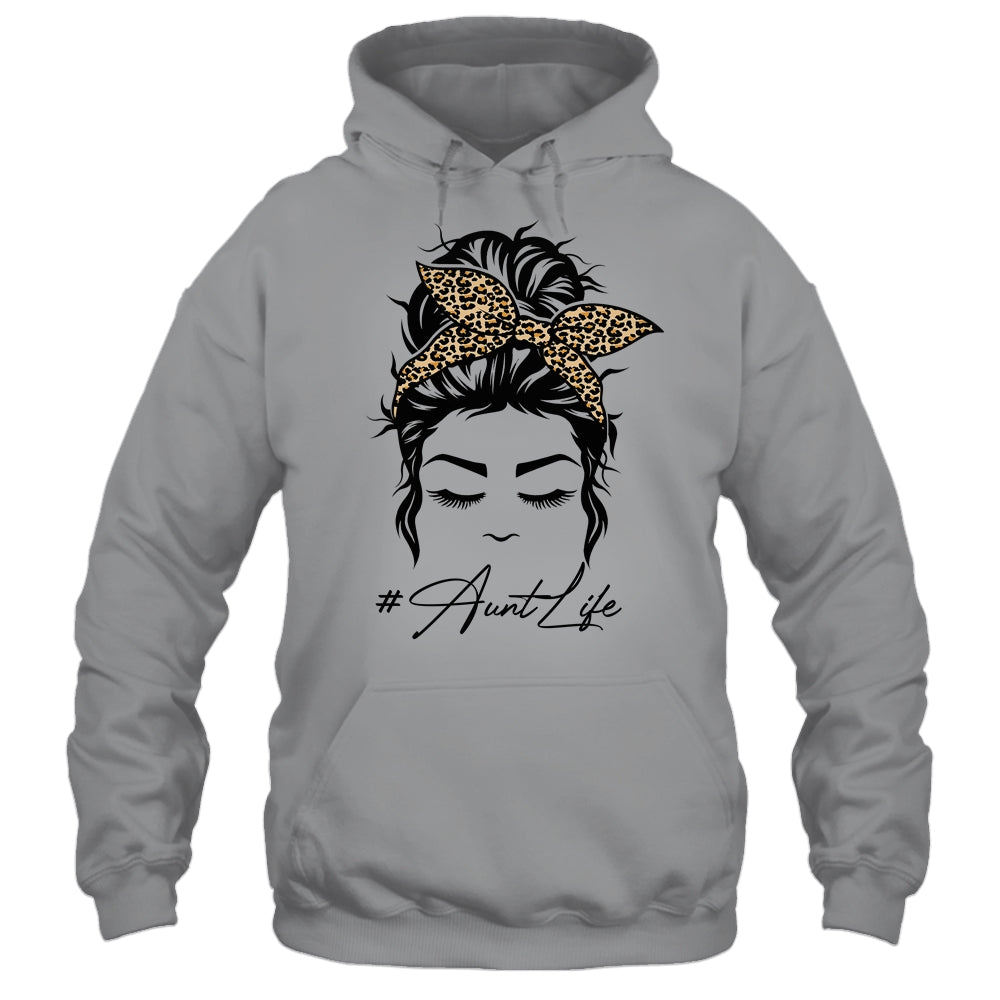 Aunt Life Messy Bun Hair Bandana Leopard Print T-Shirt & Tank Top | Teecentury.com