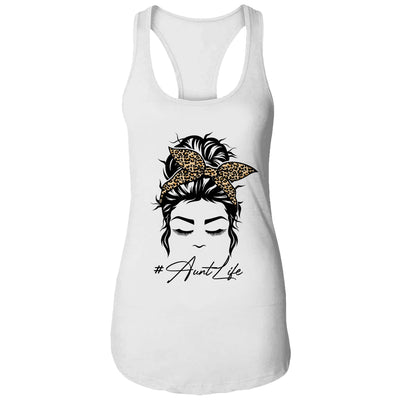 Aunt Life Messy Bun Hair Bandana Leopard Print T-Shirt & Tank Top | Teecentury.com