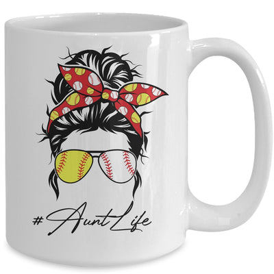 Aunt Life Softball Baseball Women Mothers Day Messy Bun Funny Mug Coffee Mug | Teecentury.com