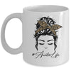 Auntie Life Messy Bun Hair Bandana Leopard Print Mug Coffee Mug | Teecentury.com