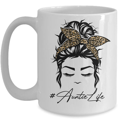 Auntie Life Messy Bun Hair Bandana Leopard Print Mug Coffee Mug | Teecentury.com