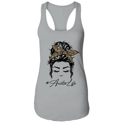 Auntie Life Messy Bun Hair Bandana Leopard Print T-Shirt & Tank Top | Teecentury.com