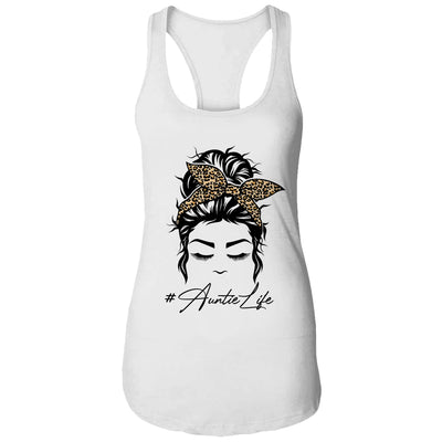 Auntie Life Messy Bun Hair Bandana Leopard Print T-Shirt & Tank Top | Teecentury.com