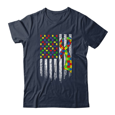 Autism Awareness Distressed American Flag Puzzle Ribbon T-Shirt & Hoodie | Teecentury.com