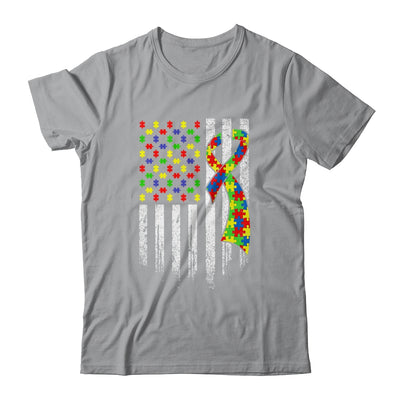 Autism Awareness Distressed American Flag Puzzle Ribbon T-Shirt & Hoodie | Teecentury.com
