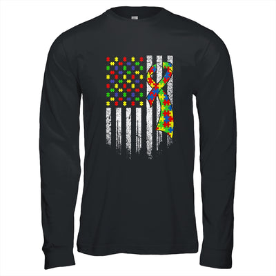 Autism Awareness Distressed American Flag Puzzle Ribbon T-Shirt & Hoodie | Teecentury.com