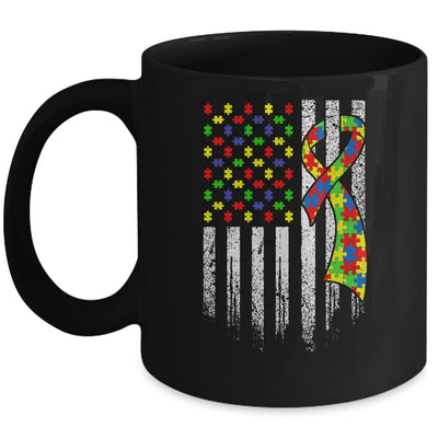 Autism Awareness Distressed American Flag Puzzle Ribbon Mug Coffee Mug | Teecentury.com