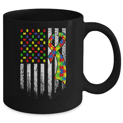 Autism Awareness Distressed American Flag Puzzle Ribbon Mug Coffee Mug | Teecentury.com