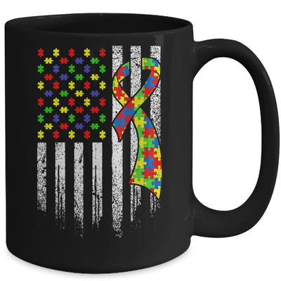 Autism Awareness Distressed American Flag Puzzle Ribbon Mug Coffee Mug | Teecentury.com