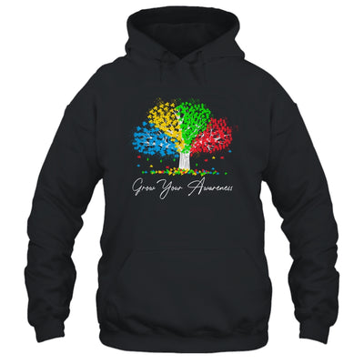 Autism Awareness Rainbow Tree Grow Your Awareness Hand Drawn T-Shirt & Hoodie | Teecentury.com