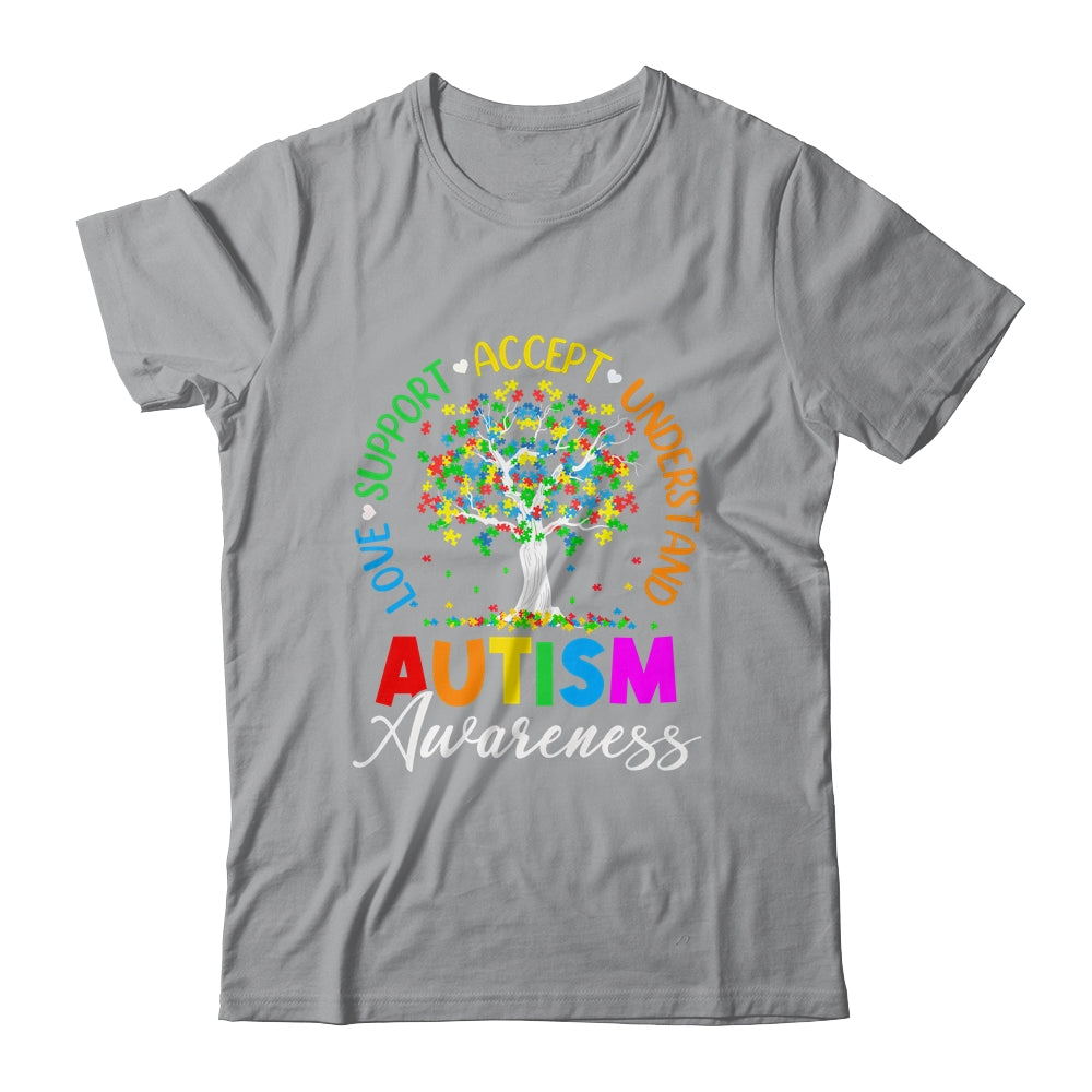 Autism Love Accept Support Autistic Autism Awareness Tree Shirt & Hoodie | teecentury