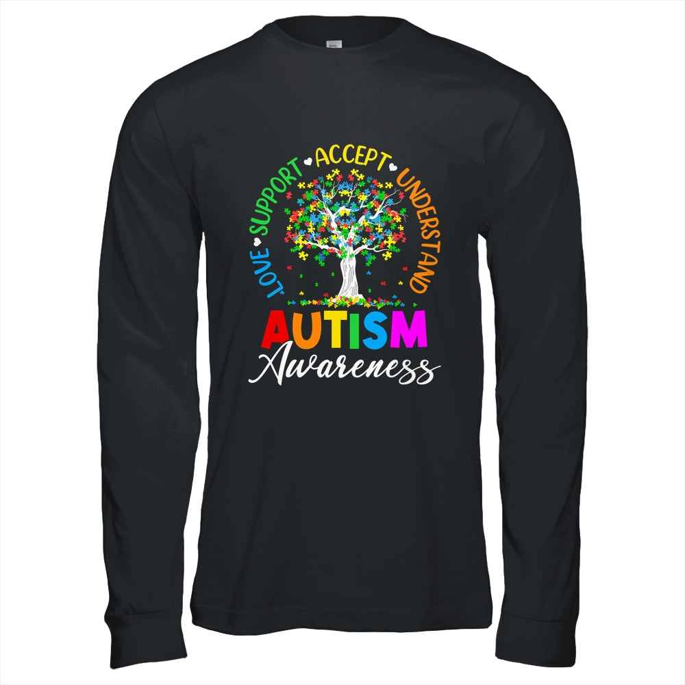 Autism Love Accept Support Autistic Autism Awareness Tree Shirt & Hoodie | teecentury