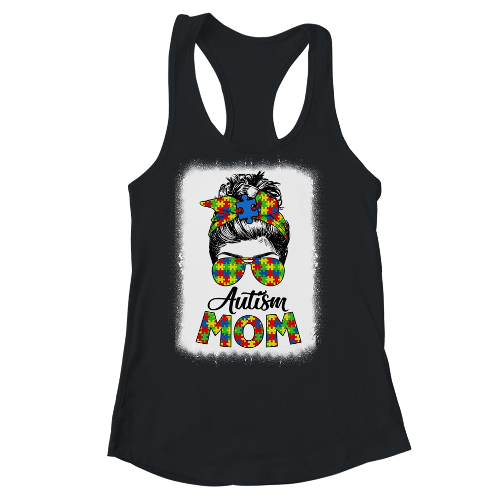 Autism Puzzle Messy Bun Mom Awareness For Woman T-Shirt & Tank Top | Teecentury.com