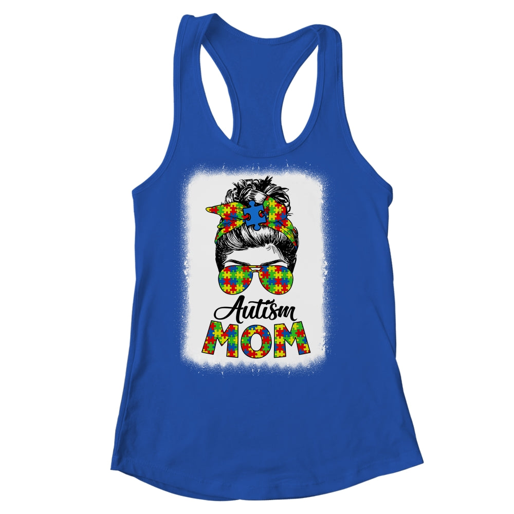 Autism Puzzle Messy Bun Mom Awareness For Woman T-Shirt & Tank Top | Teecentury.com