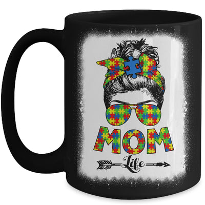 Autistic Autism Awareness Messy Bun Mom Life Bleached Mug Coffee Mug | Teecentury.com