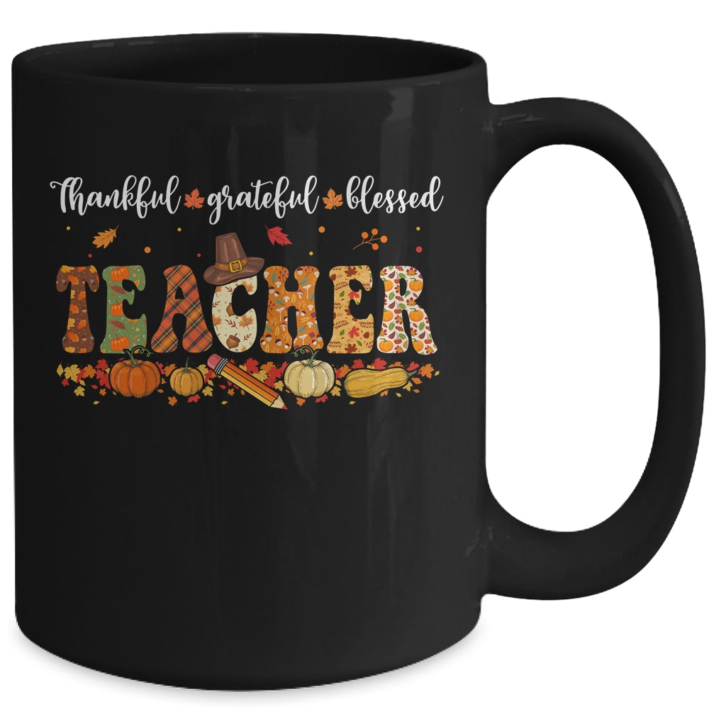 Autumn Fall Outfit Teacher Thankful Grateful Blessed Pumpkin Mug | teecentury