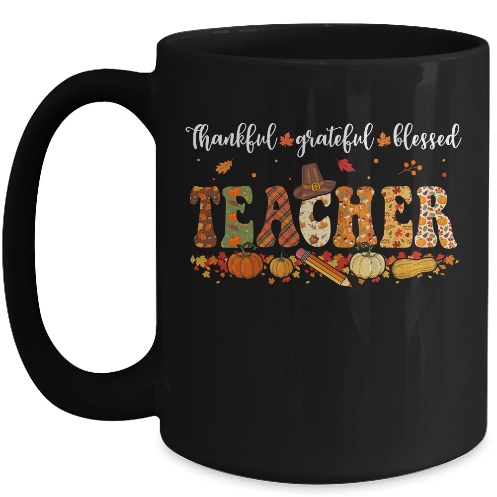 Autumn Fall Outfit Teacher Thankful Grateful Blessed Pumpkin Mug | teecentury