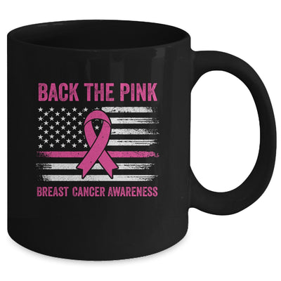 Back The Pink Ribbon American Flag Breast Cancer Awareness Mug Coffee Mug | Teecentury.com