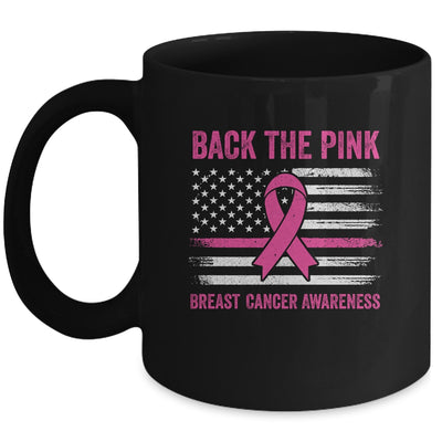 Back The Pink Ribbon American Flag Breast Cancer Awareness Mug Coffee Mug | Teecentury.com