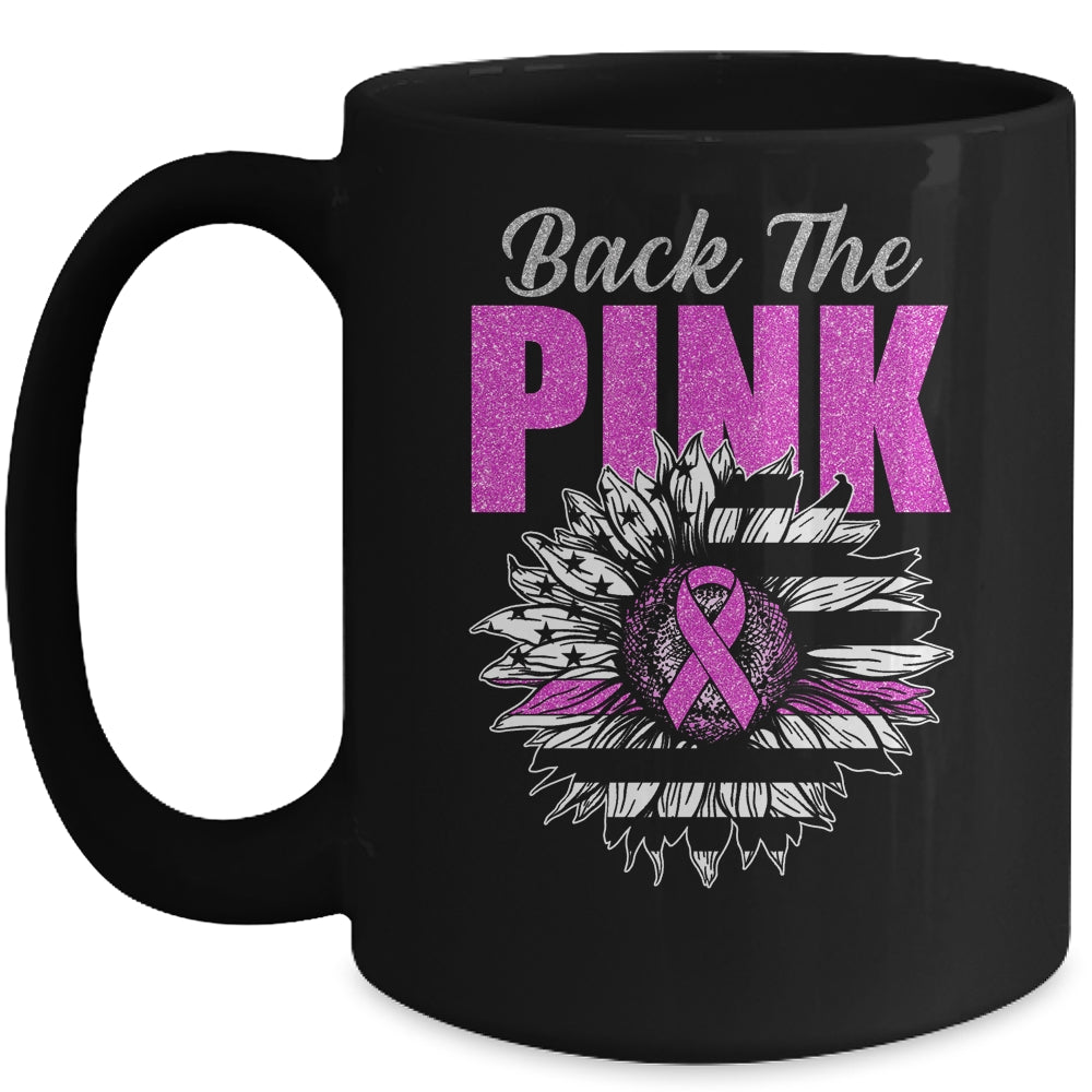 Back The Pink Ribbon Sunflower Flag Breast Cancer Awareness Mug Coffee Mug | Teecentury.com
