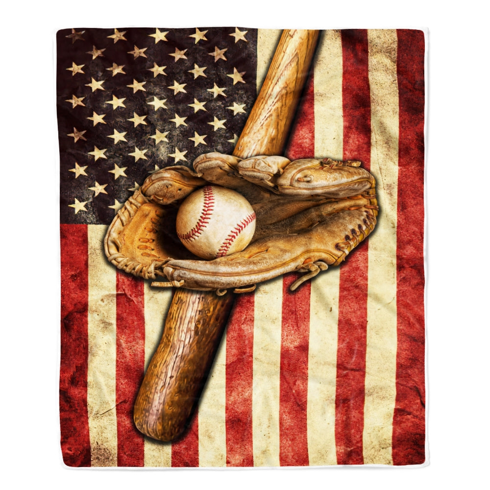 Baseball Blanket American Flag Bat And Glove Printed 3D Soft Kids Men Women Birthday Christmas Customized Fleece Blanket Blanket | Teecentury.com