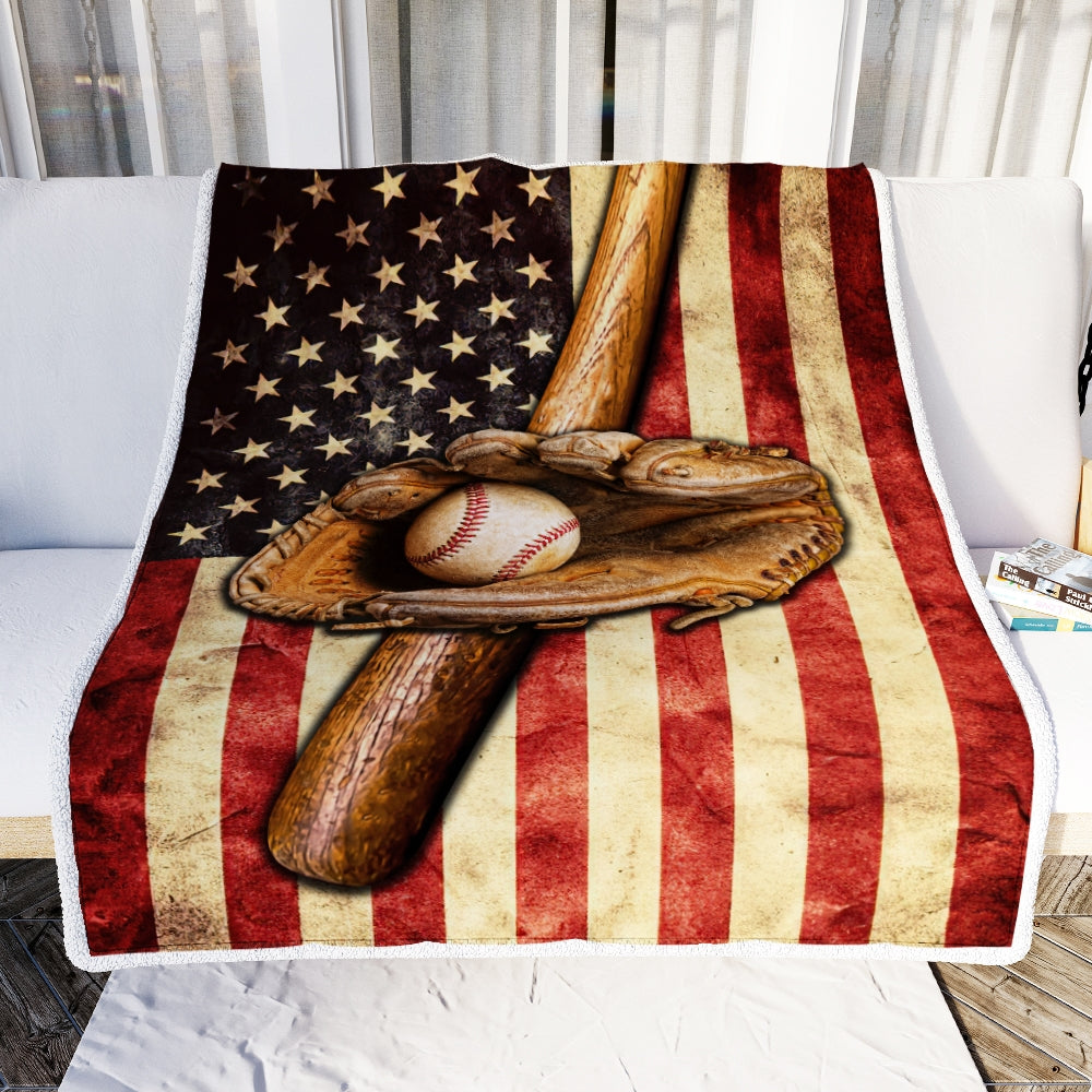 Baseball Blanket American Flag Bat And Glove Printed 3D Soft Kids Men Women Birthday Christmas Customized Fleece Blanket Blanket | Teecentury.com