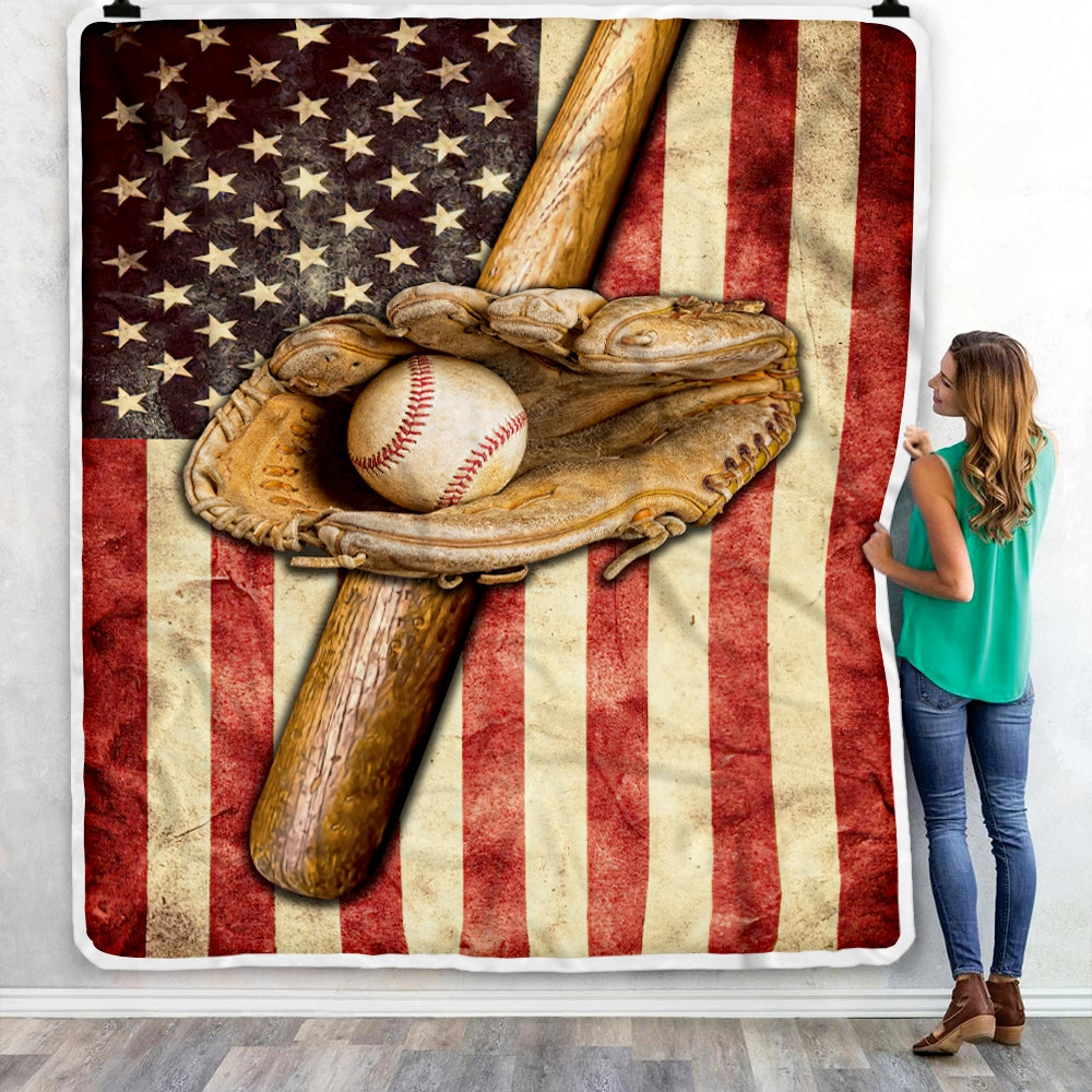 Baseball Blanket American Flag Bat And Glove Printed 3D Soft Kids Men Women Birthday Christmas Customized Fleece Blanket Blanket | Teecentury.com
