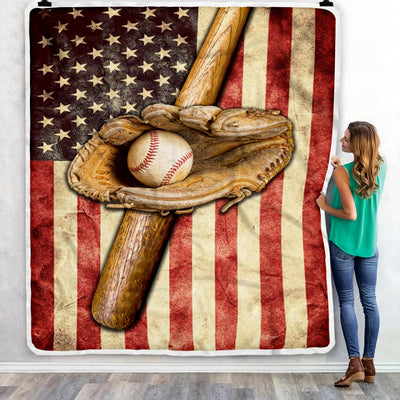 Baseball Blanket American Flag Bat And Glove Printed 3D Soft Kids Men Women Birthday Christmas Customized Fleece Blanket Blanket | Teecentury.com