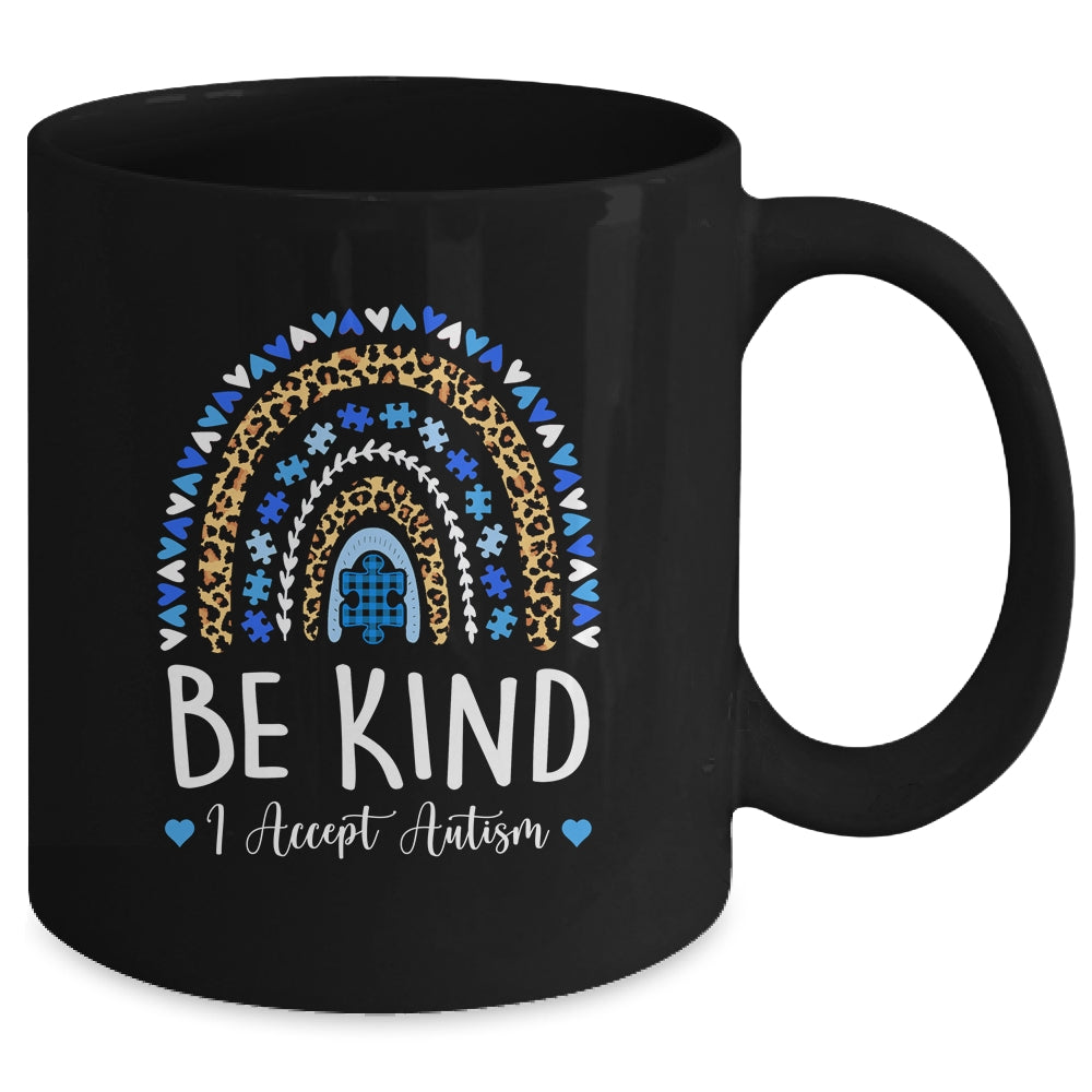 Be Kind Autism Awareness Leopard Rainbow I Accept Autism Mug | teecentury