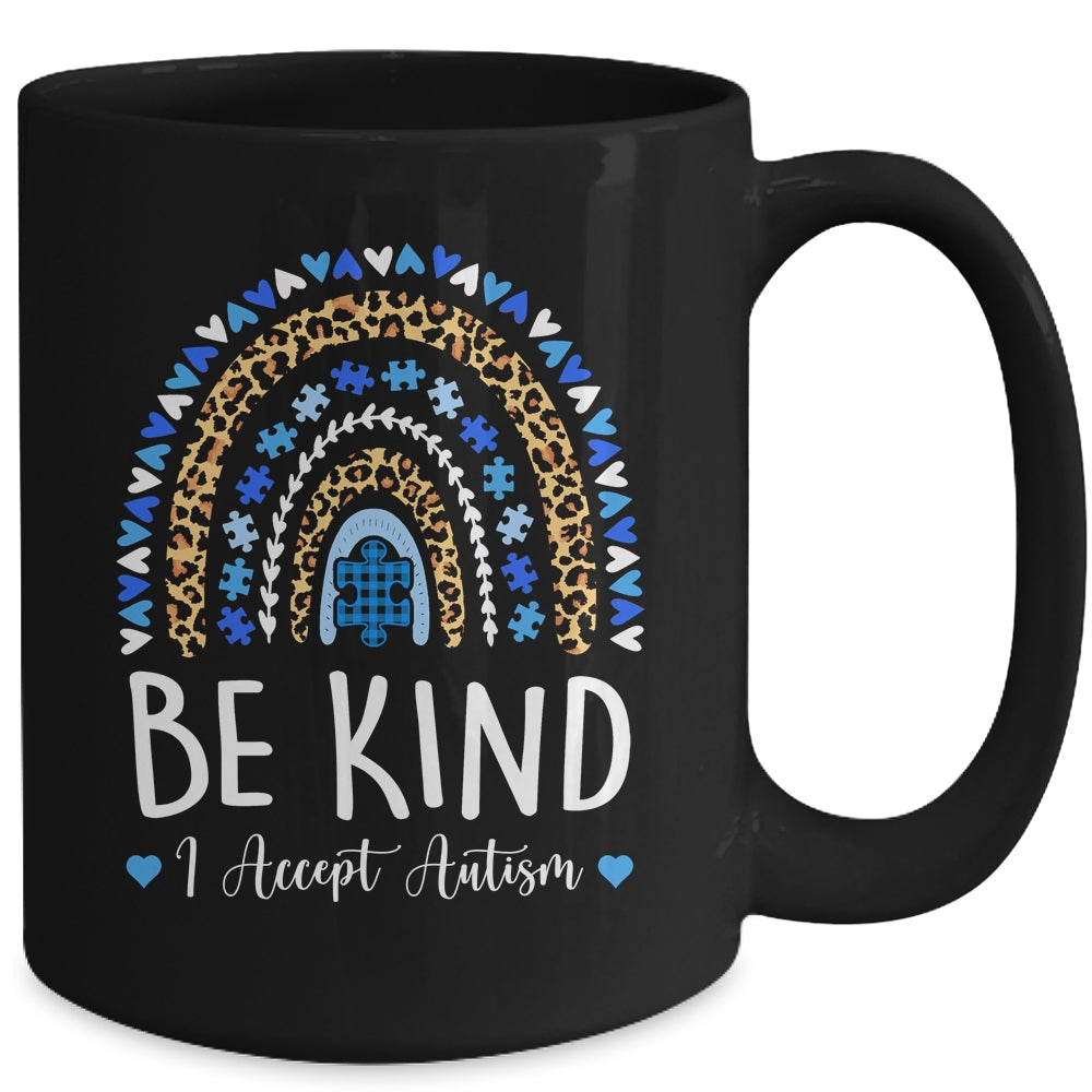 Be Kind Autism Awareness Leopard Rainbow I Accept Autism Mug | teecentury