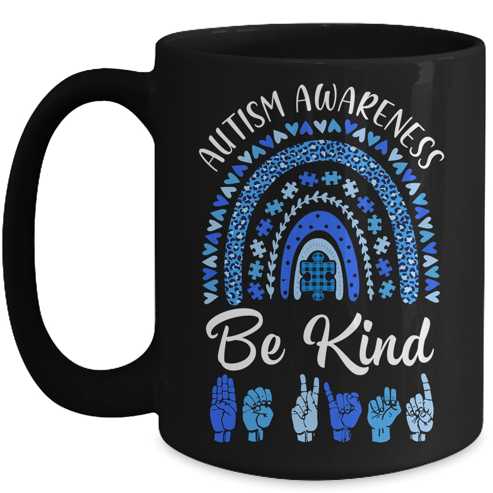 Be Kind Autism Awareness Rainbow Women Girls Leopard Mug | teecentury