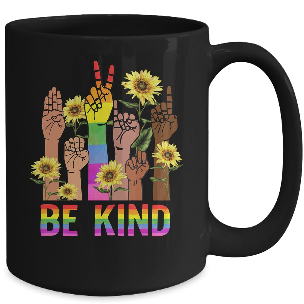 Be Kind Sign Language Hand Talking LGBT Flag Gay Pride Mug | teecentury