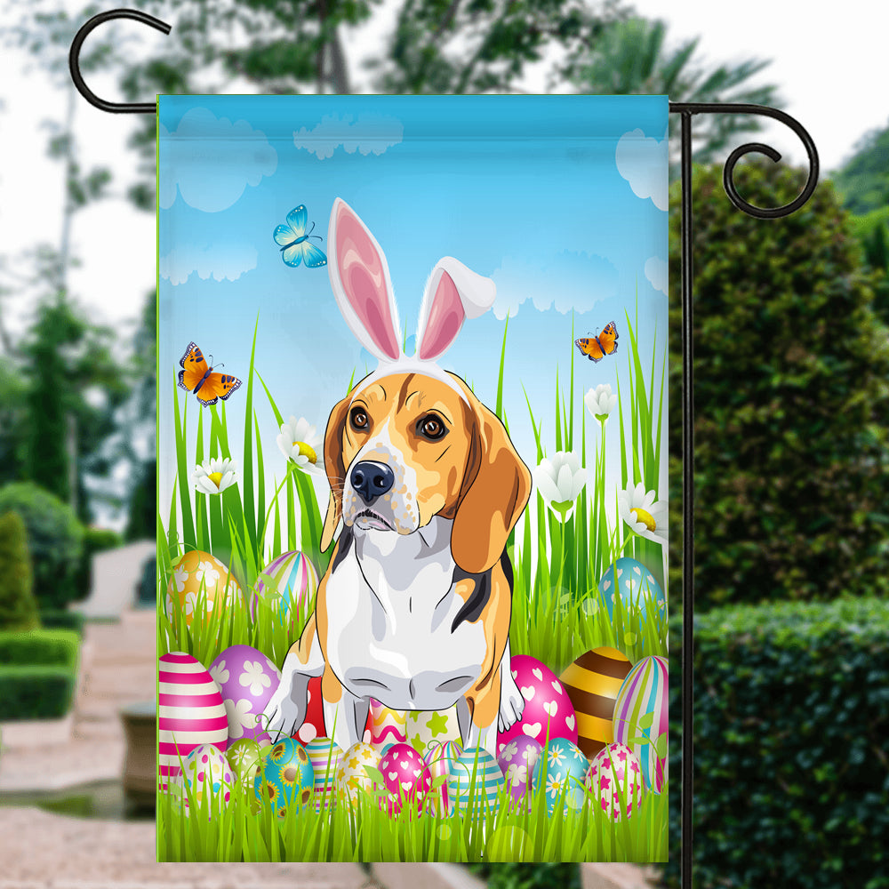 Beagle Happy Easter Day Holiday Flag Funny Dog Dog Wear Bunny Ears Headband Cute for Home Decor | teecentury