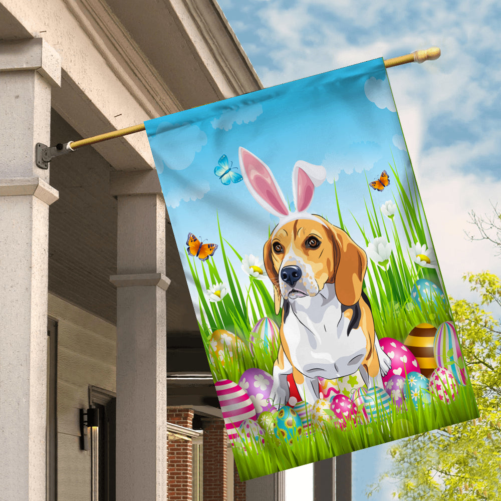 Beagle Happy Easter Day Holiday Flag Funny Dog Dog Wear Bunny Ears Headband Cute for Home Decor | teecentury